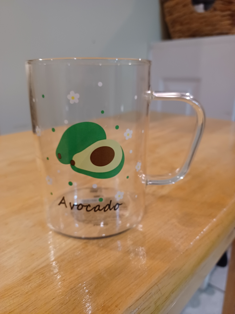 New MINISO Avocado  Clear Glass Coffee Mug/ Cup